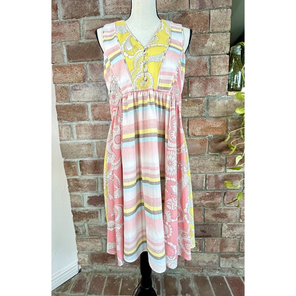Isle by Melis Kozan Women's M Sleeveless Pink Boho Cottage Patchwork Dress